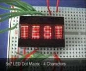 This is a test of an OSRAM DLO3416 Intelligent LED Display module. This is a complete package of 4 characters made up of 5x7 dot matrix arrays. The module has RAM, a full ASCII font and a multiplexing circuit. It is extremely easy to use. All you do is tell the unit which of the 4 characters you are addressing, send out the ASCII code of the character and then send a Write command. Whatever characters are stored in data are then continuously displayed without any further interaction from your mi