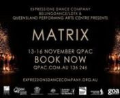 Matrixn13 – 16 November, QPACnhttps://www.qpac.com.au/event/edc_matrix_19/nnMatrix (noun): a cultural, social or political environment or context in which something develops.nnTwo companies, two cultures and two creative philosophies collide to create a spell-binding night of thought-provoking, visually-arresting dance virtuosity.nnExpressions Dance Company collaborates with one of China’s leading contemporary dance companies - Beijing Dance/LDTX - to present an exhilarating double bill, MAT