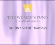 Meet the 2013 Smart Party Honorees to be honored at the Smart Party on October 10, 2013!These 10 women are improving Birmingham, AL in so many innovative ways.Learn all about their passion, their work, and their vision for a better world for women and girls.For tickets to the party: www.smartparty.org/birminghamnnThe honorees are:nTracey Morant Adams (City of Birmingham)nHelene Elkus (Community Volunteer)nJessica Estrada (St. Vincent&#39;s Health System)nMichele Forman (Media Studies, Universi