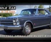 MUSCLE CAR OF THE WEEK FACEBOOK PAGE: https://www.facebook.com/pages/Muscle-Car-Of-The-Week/155673761263376nnThe Muscle Car Of The Week is this stunning 1966 Ford Galaxie 500 XL that becomes more interesting the more you look. You will first notice the subdued color called Coventry Gray, and it was never offered on the Ford Galaxie for 1966. It is a specially ordered Mercury color, making this the only one ever built! And while they made many Galaxie 500 XL models, there were less than 50 that c