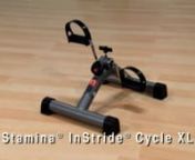 The Stamina® InStride® Cycle XL is lightweight and portable so you can take it with you to use at the office, on vacation, or at home to burn extra calories while performing your regular daily tasks. Pedal with your feet while seated for a lower body workout, or use it on a desk or tabletop and pedal with your hands for an upper body workout. It&#39;s exercise that fits effortlessly into your life.nnThe battery operated electronic monitor times your workout to keep you motivated. Sturdy rubber fee