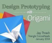 (Update 2016-01-05: Please note that a new version of Origami was released in October 2015. Some of the patches mentioned in this tutorial may have been deprecated or replaced.)nnIntroduction to Facebook Origami - a design prototyping toolkit for Quartz Composer. Originally presented at Triangle CocoaHeads on January 23, 2014.nnThe