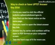 http://www.resultjain.com/uptet-answer-key/nWe are welcoming to all the applicants on www.resultjain.com and here applicants will know about the UPTET Answer Key 2016 as well as you may also get the details regarding UPTET Answer Sheet as per Series and SET wise like Paper 1 &amp; Paper 2. Whenever the organization will release the answer key we will updated here. UPTET 2016 Written Exam will be conduct on 2nd February 2016.