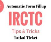 Link - https://irctc-tatkal-magic-autofill-form.com/nIrctc Tatkal Magic Autofill is a tool or web service to automate IRCTC Tatkal Ticket Booking. As we all knows the pain behind a waiting list and RAC Ticket. The main reason behind is, The form fill-up time required at irctc website. So why don&#39;t fill the form before we actually go into the tatkal ticket battle. It will increase your chances of having a confirmed railway ticket.nnOur mission is to automate each field of tatkal ticket form so th