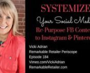 Vicki Adrian brings a daily dose of inspiration and education for small business owners, entrepreneurs and savvy retailers! In this episode, we work through the details of how to make one Facebook post, and then automatically resize and use on other platforms as well! Abracadabra!nnIt is essential for businesses to be active on social media these days.Whether you own a restaurant, a salon or service business, or like me, you’re a brick and mortar retailer, you must not just have a presence o