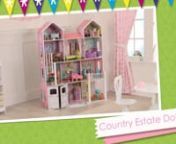 65242_CountryEstateDollhousennYoung boys and girls are sure to love our brand new Country Estate Dollhouse. This deluxe wooden dollhouse is over 4 feet/122 cm tall and comes with 30 fun furniture pieces. There’s even a deluxe porch area, complete with a BBQ grill and outdoor furniture. Let the fun begin! Features include:nn• 30 detailed furniture pieces, including a piano and a BBQ grilln• 11 rooms and 4 floors of open spacen• Doors on the first floor swing openn• Gliding elevator conn