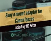 To watch the original video on YouTube go to this link: https://youtu.be/_OB8FQvJx0snnSubscribe to this channel to see other videos: http://vid.io/xqjjnFotodioX Vizelex Pro ND Throttle Lens Mount Adapter for CanonLens to Sony E-Mount Camerannenables you to connect your Canon EF and EF-S lenses to a Sony E-mount camera body, including full frame models.this adapter also features a built-in 10-stop variable neutral density filter to control the amount of light entering the camera. An ND filt