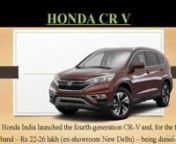 To know the more information about the Honda CRV like, on road price, specifications, features, colors, varaints, Mileage and many more visit here: http://www.sagmart.com/models/Honda/honda-cr-v