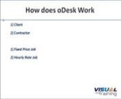 Learn How to Start Freelancing with oDesk. From this tutorial you will learn basic about the best and popular freelancing and outsourcing marketplace odesk.This video will help you gaining the information you need and should know before working on odesk.nhttps://www.facebook.com/VisualTraini...nhttps://www.visualtrainingbd.net