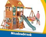 Big Backyard Meadowbrook Wooden Play Set / Swing SetnnWith so many opportunities for active and imaginative play, the Meadowbrook Play Set by Big Backyard Premium is sure to become a new favorite!nnWith a fun packed Upper and Lower Clubhouse there is plenty to keep up to 12 kids busy for hours on end! Kids will stay active by swinging across the Monkey Bars with Ladder or climbing up the Rock-climbing Wall to reach the Upper Clubhouse shaded by the multi-level Wooden Roof with decorative dormer.