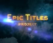 Create a video like this for free here https://www.renderforest.com/template/Epic-TtlesnnPresent your cinematic project in a mystical atmosphere with the Epic Titles template. Edit your text, adjust the color theme, and your video will be ready within a few minutes. Best used for film projects, trailers, cinematic openers, YouTube channel intro/outros, and more. Make fiction a reality. Try this template now!nnDon&#39;t forget to:nnLike us on Facebook : https://www.facebook.com/RenderforestnFollow