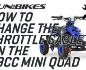 This is a guide video on how to change the Throttle Cable on the FunBikes 49cc Kids Mini Quad Bike.nnTools needed for this build are:nPhillips ScrewdrivernnYou can purchase a throttle cable from https://www.funbikes.co.uk/p1037_funbikes-96-petrol-mini-quad-throttle-cable