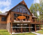 This brand-new, log home is well-appointed and ready to host your next Deep Creek Lake vacation! Beau Chateau is located in the gated Biltmore at Lodestone community within less than a mile from golf and just minutes from lake access and Wisp Resort.nnThe spacious main level features cathedral ceilings, hardwood floors, well-chosen decor and a wall of windows with scenic mountain views. Get cozy by the gas fireplace in the great room after a day on the slopes. There is ample seating for everyo