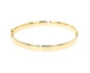 https://www.ross-simons.com/920838.htmlnnFrom Italy comes classic simplicity. Wrought of polished 18kt yellow gold, this bangle bracelet adds elegant sophistication to any look. Figure 8 safety. Hinged, 18kt yellow gold bangle bracelet.
