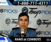 Go to: https://www.tonyspicks.comThe LA Rams will battle Dallas Cowboys in an NFL pro football game on tap Sunday October 1st, 2017. NFL pick prediction odds Dallas Cowboys -7.5 with over under odds 46. Check it out on FOX. NFL pro football premium pick predictions for this week are available now and sent immediately to preview readers that follow the below info.nnStart Time: 1 PM ETnnLocation: DallasnnDate: Sunday October 1st, 2017nnTV: FOXnnNFL Point Spread Odds: Dallas Cowboys -7.5nnMoney