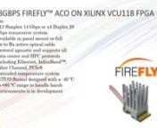 This demonstration from Samtec features its Firefly optical cables (REF-193848-01), working in loopback mode with Xilinx VCU118 FPGA Development Kit. Firefly is equipped with an x12 simplex/duplex transceiver system that supports HPC protocols and allows for speeds up to 28 Gbps. This is ideal for high-performance computing, silicon application design, and rugged environments.nnFor more information, please visit: nhttps://www.samtec.com/standards/fpgavcu118nhttps://www.samtec.com/optics/optical-