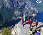 Base jumping from Kjerag cliff in Norway from cliff