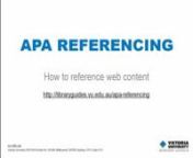 The basics on how to create an in-text reference and a reference list for journal articles in APA style.nnIf using this video for H5P integration at Victoria University please use this customised link – nhttps://player.vimeo.com/external/200743868.hd.mp4?s=f4374c4b06da09e71fc0eac5fcaec461c410de75&amp;profile_id=175nCopy using the right mouse button to ensure the link is correctly copied.