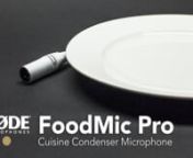 RØDE Microphones is proud to announce a brand new microphone category – the Cuisine Condenser Microphone – and the world’s-first ever such microphone: the FoodMic Pro.nnThe RØDE FoodMic Pro utilIses a patented plate-shaped ceramic element and comes with a HPF (High-Fibre Pass Filter), 48V Phondue Power, Variable Gastronomic Pick-up Patterns, RØDElink Wireless TX-XLR included and boasts a Jus-Resistant coating. The upshot is an appetite-whetting, sumptuous surround-sound experience that