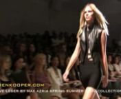 Watch more high quality fashion videos on http://www.karenkooper.com/nnHerve Leger by Max Azria Spring Summer 2009 Collection Sunday September 7th 3:00 pm at the Promenade at Bryant Park .nnThe video features the followings models: nn1.tToni GarrnnNeon Lime Bandage Appliqué Mini DressnLime Leather Multi-faceted Oval MinaudierenGrey Closed Toe Stilettonn2.tMarnya LinchuknChalk One-Shoulder Linear Appliqué Mini DressnWhite Leather Multi-Faceted Oval MinaudierenGrey closed Toe Stilettonn3.tIrina