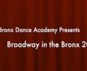 The Bronx Dance Academy presents, Broadway in the Bronx, performed at Bronx High School of Science on Friday, June 17, 2022. The show features all dance majors in the 6th, 7th and 8th grades.nnnProgram Order and Time Markers:nnOpening Remarks (0:00)nBeauty and the Beast - 625/626 (4:18)nLose Control - 8th Grade (8:24)nSariah J., Jade P., Bryanna R., Shanaya R., Dilia Rojas (14:15)nThe Little Mermaid - 627/628/629 (16:26)nThe Wiz - 7th Grade (25:40)nAlyssa Harmon (30:30)nThe Lion King - 627/628/6