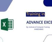 Advanced Excel Training Course in Bopal, AhmedabadnnBecome an Excel Expert by learning Advanced Excel.nnICT is the leading Advanced MS Excel Training Center in South Bopal, Ahmedabad that provides best Excel Training One to One and Group Training. The training program and curriculum have also been designed in such a smart way that the students can get familiar with Advanced functionality of Excel. We aim to shape inspiring students with in-depth Excel training to meet the requirements of the ind
