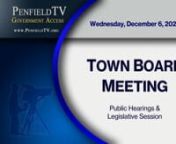 Public Hearing / Legislative &#124; 12/06/2023 &#124; 2hr 04m 51sn►Town of Penfield Town BoardnChairperson: Town Supervisor Debbie DrawenBoard Members: Deputy Town Supervisor Bob Ockenden, Councilmembers Candace Lee, Linda KohlnBoard Information: https://shorturl.at/puVY1nnThis was the final meeting for Supervisor Debbie Drawe and Councilwoman Linda Kohl as their designated terms expire on December 31, 2023. nnThe Town of Penfield is governed by a Town Board consisting of the Supervisor and four Council
