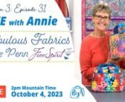 October 4, 2023 (2pm Mountain Time)nnJoin us for a mini trunk show featuring models we’ve made using fabrics designed by Sue Penn. nnSue is a mixed-media artist and fabric designer for FreeSpirit fabrics who loves color! nnShe paints all of the designs for her fabric and we will share info about her techniques, too. nnYou’re sure to enjoy learning how these amazing fabrics are created!n------------------------------------------------------------------------------------------nProducts and Pat