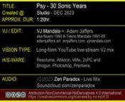 PSY-HARMONICS 30 SONIC YEARS nZEN PARADOX + VJ MANADALAnnAfter 10yrs since VJ Mandala and Zen Paradox had collaborated at the Psy 20th anniversary, they come together here in a live-stream event to celebrate 30 Sonic Years anniversary of Psy-Harmonics.nnIn this mix Zen Paradox mixed a 1:20min collection of tracks using Traktor. The resulting MP3 was taken into Abelton Live 11 Lite where VJ Mandala extracted Groove Patterns (midi notes) from sections of mix. These midi notes were then mapped