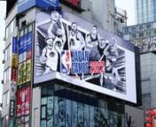 Outdoor 3D advertisement for NBA Japan Games 2022 presented by Rakuten &amp; NISSAN.nWe created a manga-like worldview, considering how to attract the attention of Japanese people unfamiliar with the NBA.nWe created this ad considering the possibilities of expression with 2D materials in outdoor stereoscopic advertising.nWe also created wrappings with the same design on the exterior walls of the building and implemented advertisements for the entire building.nnNBA Japan Games 2022 presented by R