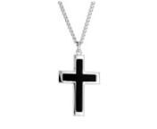 https://www.ross-simons.com/945330.htmlnnFor the stylish man of faith, this enduring cross pendant necklace has a bold presence and meaningful nature. Finely crafted in polished sterling silver and inlaid with a 22x30mm black onyx cross. Suspends from a sterling silver curb chain. Springring clasp, sterling silver and black onyx cross pendant necklace.