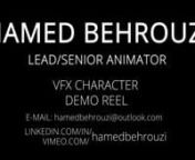 Hello there! I&#39;m Hamed Behrouzi, a seasoned Senior Animator and Technical Animator with a focus on Character, Creature, and VFX work.nnHere are some highlights from my career:nn* Worked over 12 years on different projects such as movies, games, animation, VFX, etc.n* Contributed to various projects for industry leaders such as Netflix, MTV Music, Grammy Awards and etc. n* Lead Animator &amp; Technical animator experience at Praxis Studion* 8 Movies, 5 Animation series, 6 Music Videos, 3 Games, +