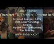 -Name: Sahar Kausarn-Background: Technical Art (Character TD, Technical Animation, Rigging, Simulation, Pipeline Tool Engineering, Compositing, Shot Finaling/Finishing)n-Email: saharkausar@gmail.comn-Portfolio: https://sahark.comnnDemo Reel Breakdown Sheet (Downloadable on Website and Listed Below):nnNote: Internal Disney Demo Reel is available upon official request.nnDemo Reel Breakdown:nnENCANTO (00:07 - 00:16):nSample of my shots from the Oscar winning film, Encanto! I worked on all aspects o