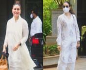 Kareena Kapoor Khan, Karisma Kapoor with daughter, Neetu Kapoor, Riddhima Kapoor Sahni, and Aadar Jain arrive at Randhir Kapoor’s new home for griha pravesh. Bebo was seen arriving at her father Randhir Kapoor’s residence on Friday afternoon. Kareena was seen sporting a black mask, however, she briefly took it off to pose for the shutterbugs. She made an ethereal appearance in a classic white kurta, matching pants, and the ‘bindi’ accentuated her ethnic look. Karisma Kapoor and her daugh
