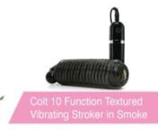https://www.pinkcherry.com/products/10-function-adonis-vibrating-stroker-in-smoke?variant=12593533288533 (PinkCherry US) nhttps://www.pinkcherry.ca/products/10-function-adonis-vibrating-stroker-in-smoke?variant=12989954457694 (PinkCherry Canada) nnTextured and super-snug, this function-packed vibrating stroker from Colt collection combines an all-encompassing suction chamber with a tickler filled interior.nnHeld easily in hand, the outer portion was designed for a precision grip that lets you (o