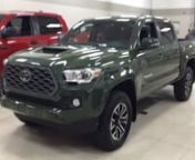 View photos and more info at: https://app.cdemo.com/dashboard/view/report/20201121wdlprjsc. This is a Green 2021 Toyota TacomaReview Sherwood Park AB - Sherwood Park Toyota with 6-Speed M/T transmission Green color andinterior color.(Uploaded by DataDriver).
