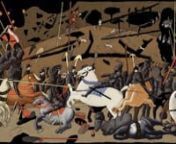 A movement within a painting, which begins with the savagery of a battle and comes to a halt in a rendition of a masterpiece of the 15th Century; The Battle of San Romano by Paolo Uccello.nn