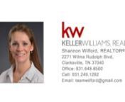 112 Pardue Ln Hopkinsville KY 42240 &#124; Shannon WilfordnnShannon WilfordnnHello, My name is Shannon Wilford, of Team Wilford, and welcome to my website! Whether you are planning to buy, sell or lease, it would be my privilege to serve ALL of your real estate needs. Being a professional realtor as well as a military spouse, I understand the stresses that come with moving and I hope to have the opportunity to put your mind at ease. I&#39;ve been fortunate enough to be a resident of the Clarksville /Oak