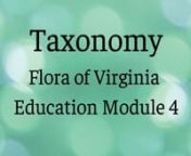 This module is broken into three sections. Section 1 explains taxonomy and how scientific classification is used in the Flora of Virginia.A brief history of taxonomy and the role the Colony of Virginia played in this history is covered in Section 2. The final section is the story of the development of the Foundation of the Flora of Virginia Project and production of the Flora of Virginia in both print (the Manual) and digital form (the Flora App).The future of the Project is also mentioned i