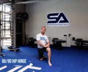 1. Set up in a 90/90 base position with a tennis ball, eraser, or other small object underneath the front knee. 2. You can choose to perform this movement with your chest in the direction of the front knee or front heel. 3. You can also perform this movement with your hands on the ground or fingers interlocked with your elbows straight out in front of you. 4. Take a breath in and create full body tension and drive the front knee down onto the object. 5. Maintaining this tension, lift the back he