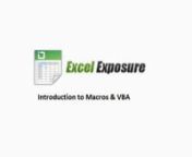 www.ExcelExposure.comnnUsing macros in Excel requires knowledge of Visual Basic for Applications (VBA).In this lesson you will get an introduction to how macros work within excel.The video shows the following topics:nn- Setting up Excel workbooks to use VBA/Macros (filetype, menu and security settings).nn- How to record a macro and edit resulting code.nn- How to write custom macro including InputBox and MsgBox functions.nn- Assigning buttons and shortcuts to macros.
