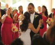 This outdoor wedding was filmed at Riverdale Manor in Lancaster, PA.The bridesmaids wore both hot pink and navy blue long dresses.