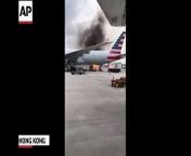 An American Airlines flight from Hong Kong to Los Angeles was cancelled Monday after a piece of loading equipment caught fire while it was preparing to put cargo in the hold of the plane