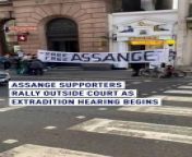 CGTN Europe&#39;s Iolo ap Dafydd is outside the High Court in #London as #protesters have gathered in support of Julian Assange. The WikiLeaks founder is launching his latest attempt to fight extradition to the U.S..&#60;br/&#62;A two-day hearing in the High Court in London will consider whether Australian-born Assange, who has been held in a UK prison for almost five years, can be granted leave to appeal against an extradition request for his role in the leaking of secret intelligence documents.