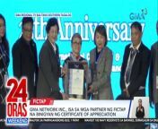 Binigyang pagkilala ang GMA Network ng FICTAP o Federation of International Cable TV and Telecommunications Association of the Philippines sa paglahok nito sa 24TH Cable Congress Day.&#60;br/&#62;&#60;br/&#62;&#60;br/&#62;24 Oras Weekend is GMA Network’s flagship newscast, anchored by Ivan Mayrina and Pia Arcangel. It airs on GMA-7, Saturdays and Sundays at 5:30 PM (PHL Time). For more videos from 24 Oras Weekend, visit http://www.gmanews.tv/24orasweekend.&#60;br/&#62;&#60;br/&#62;#GMAIntegratedNews #KapusoStream&#60;br/&#62;&#60;br/&#62;Breaking news and stories from the Philippines and abroad:&#60;br/&#62;GMA Integrated News Portal: http://www.gmanews.tv&#60;br/&#62;Facebook: http://www.facebook.com/gmanews&#60;br/&#62;TikTok: https://www.tiktok.com/@gmanews&#60;br/&#62;Twitter: http://www.twitter.com/gmanews&#60;br/&#62;Instagram: http://www.instagram.com/gmanews&#60;br/&#62;&#60;br/&#62;GMA Network Kapuso programs on GMA Pinoy TV: https://gmapinoytv.com/subscribe