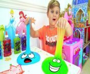 Diana and Roma play with slimes and learn to share toys. Funny stories about slime