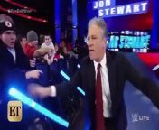 The Daily Show host Jon Stewart held his own when he went up against Seth Rollins during WWE&#39;s Monday Night Raw.
