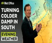 Turning chilly, this is due to a cold front passing through southwards, bringing colder air and some clouds – This is the Met Office UK Weather forecast for the evening of 21/03/24. Bringing you today’s weather forecast is Alex Deakin.
