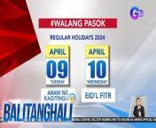 Asynchronous o distance learning muna ang klase sa mga public school ngayong araw.&#60;br/&#62;&#60;br/&#62;&#60;br/&#62;Balitanghali is the daily noontime newscast of GTV anchored by Raffy Tima and Connie Sison. It airs Mondays to Fridays at 10:30 AM (PHL Time). For more videos from Balitanghali, visit http://www.gmanews.tv/balitanghali.&#60;br/&#62;&#60;br/&#62;&#60;br/&#62;#GMAIntegratedNews #KapusoStream&#60;br/&#62;&#60;br/&#62;Breaking news and stories from the Philippines and abroad:&#60;br/&#62;GMA Integrated News Portal: http://www.gmanews.tv&#60;br/&#62;Facebook: http://www.facebook.com/gmanews&#60;br/&#62;TikTok: https://www.tiktok.com/@gmanews&#60;br/&#62;Twitter: http://www.twitter.com/gmanews&#60;br/&#62;Instagram: http://www.instagram.com/gmanews&#60;br/&#62;&#60;br/&#62;GMA Network Kapuso programs on GMA Pinoy TV: https://gmapinoytv.com/subscribe