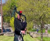 The piper outside Crediton Parish Church, video by Alan Quick